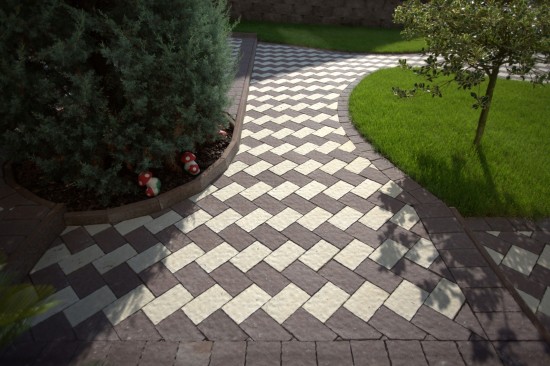 Curte, alei, terasa, pavele Rustic Clasic. culoare Maro si Alb-Crem